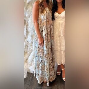 Floral Maxi Dress in Blue and Orange